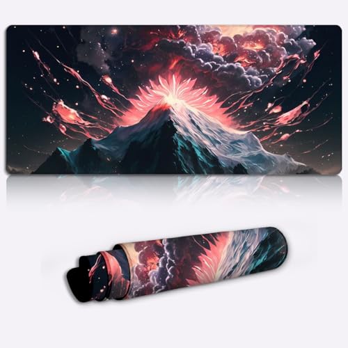 Spill-Proof, Stain-Resistant Cloth Gaming Mouse Pad Surface, Micro-Weave Fabric Thick Plush Rubber, Durable Anti-Fray Edges Extended Cherry Blossom Japan Art 15.7x35.4inch von SIBREA