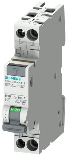 Siemens 5SV13166KK16 FI/LS kompakt RCBO 1P+N 6kA TypA 30mA B16 230V, Fehlerstrom- und Überlastschutz in 1TE (50% Platzersparnis) von SIEMENS