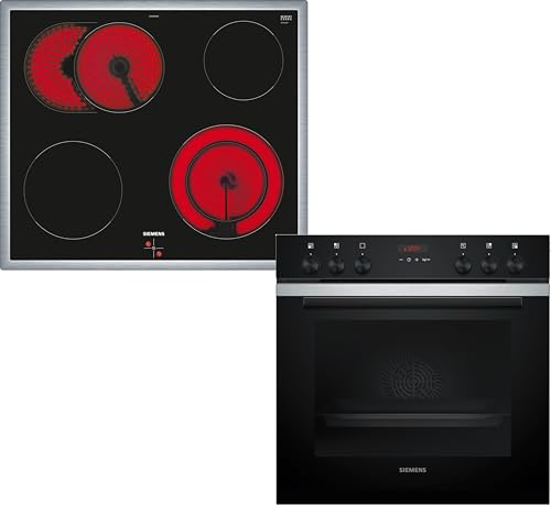 Siemens PQ212KA10, iQ300 Einbau-Herd-Set, Bestehend aus HE273ABS3 Herd, 60 x 60 cm, Pyrolyse Selbstreinigung, 3D Heißluft und Backautomatik, EA64RGNA1E Elektrokochfeld, Zweikreis-Kochzone, Bräterzone von SIEMENS