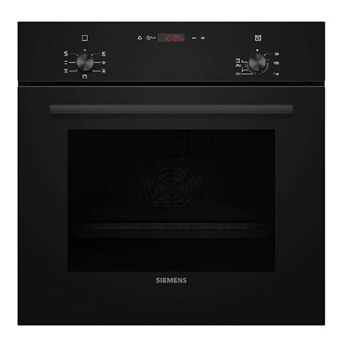 Siemens HB013FBB1, iQ100, Einbau-Backofen, LED-Display und Elektronikuhr, 3D Heißluft, Schnellaufheizung, Kindersicherung, 60 x 60 cm, Edelstahl, Schwarz von SIEMENS