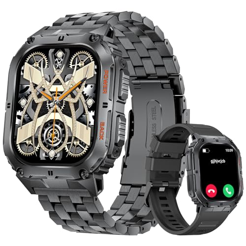 SIEMORL Militär Smartwatch Herren mit Telefonfunktion, 1,95 Zoll AMOLED Touchscreen Fitnessuhr Herren, 100+ Sportmodi mit Blutdruckmessung Schlafmonitor SpO2 für Android iOS von SIEMORL