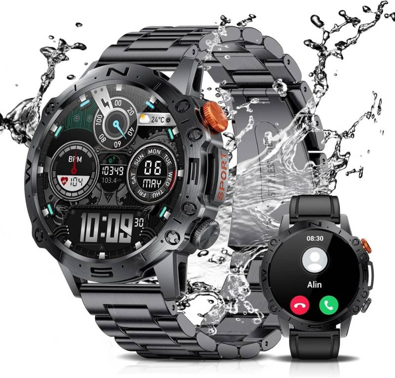 SIEMORL Smart Watch mit Telefonfunktion, AMOLED Fitness Tracker Smartwatch (1,43 Zoll, Android iOS), mit Herzfrequenz Schlaf,100+Sportmodi Sportuhr,Benachrichtigung von SIEMORL