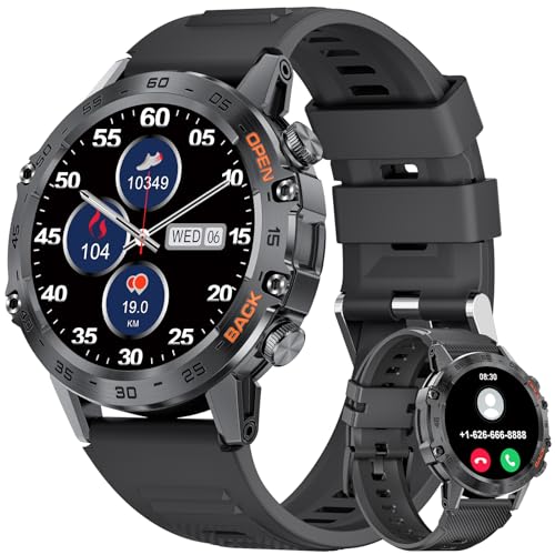 SIEMORL Smart Watch mit Telefonfunktion,Militärische Fitness Tracker mit 100+Sportmodi,Herzfrequenz/Schlafmonitor,400mAh,IP68 Wasserdicht,1.39" HD Edelstahl Smartwatch Herren für Android IOS von SIEMORL