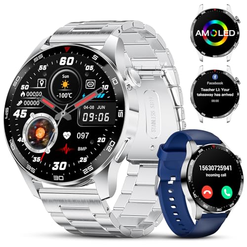 SIEMORL Smartwatch Herren Bluetooth-Anruf, 1,43-Zoll HD AMOLED Fitnessuhr Herren mit 100+ Sportmodi Pulsmesser und Schlafmonitor, Message Reminder,wasserdichte IP68-Sportuh für Android iOS von SIEMORL