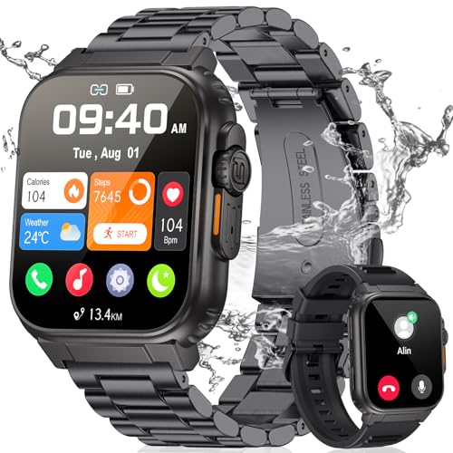 SIEMORL Smartwatch Herren mit Telefonfunktion, 1,96 Zoll Touchscreen 600mAh Große Batterie, 123 Sportmodi mit IP68 Wasserdicht Sportuhr, Blutdruckmessung Schlafmonitor SpO2 für Android iOS von SIEMORL