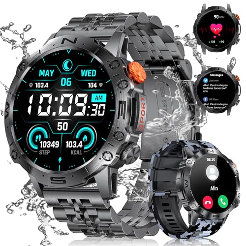 SIEMORL Smartwatch Herren mit Telefonfunktion, Fitness Tracker 1,43" AMOLED Fitnessuhr mit Herzfrequenzmonitor Schlafmonitor Schrittzähler,126 Sportmodi,IP68 Wasserdicht Sportuhr für Android iOS von SIEMORL