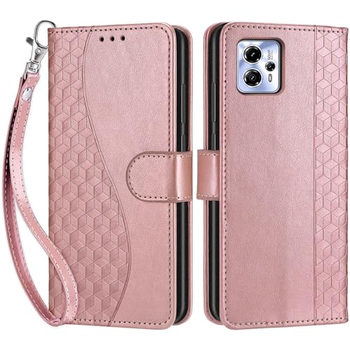 Handyhülle für Motorola Moto G13 / G23 / G53 Hülle, Premium PU Leder Flipcase Schutzhülle Klapphülle mit Kartenschlitz und Faltbare Brieftasche Hülle für Motorola Moto G13 / G23 / G53 - Roségold von SIENIANLINE