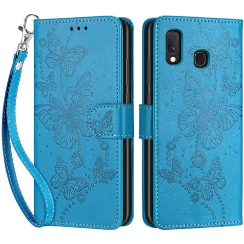 Handyhülle für Samsung Galaxy A20e / Galaxy A10e Hülle, Premium PU Leder Flipcase Schutzhülle Klapphülle mit Kartenschlitz und Faltbare Brieftasche Hülle für Samsung Galaxy A20e / A10e - Blau von SIENIANLINE