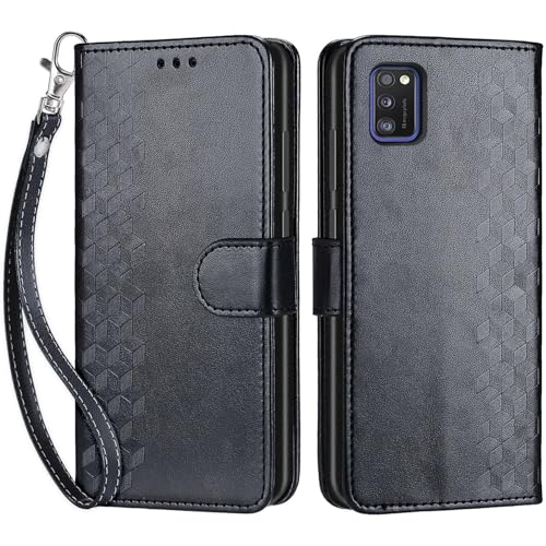 Handyhülle für Samsung Galaxy A41 Hülle, Premium PU Leder Flipcase Magnetverschlüsse Schutzhülle Klapphülle mit Kartenhalter und Faltbare Brieftasche Hülle für Samsung Galaxy A41 Handyhülle - Schwarz von SIENIANLINE