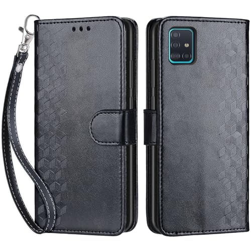 Handyhülle für Samsung Galaxy A51 / Galaxy M40S Hülle, Premium PU Leder Flipcase Schutzhülle Klapphülle mit Kartenschlitz und Faltbare Brieftasche Hülle für Samsung Galaxy A51 / Galaxy M40S - Schwarz von SIENIANLINE