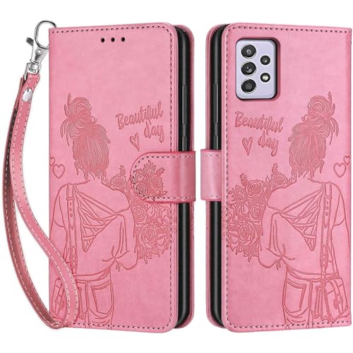 Handyhülle für Samsung Galaxy A52 4G / Galaxy A52 5G Hülle, Premium PU Leder Flipcase Schutzhülle Klapphülle mit Kartenschlitz und Faltbare Brieftasche Hülle für Samsung Galaxy A52s 5G - Rosa von SIENIANLINE