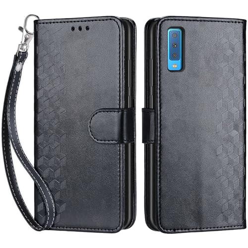 Handyhülle für Samsung Galaxy A7 2018 Hülle, Premium PU Leder Flipcase Magnetverschlüsse Schutzhülle Klapphülle mit Kartenhalter Faltbare Brieftasche Hülle für Samsung A7 2018 Handyhülle - Schwarz von SIENIANLINE