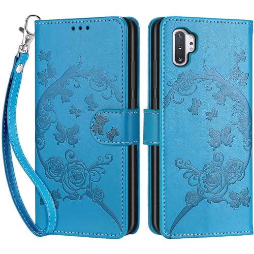 Handyhülle für Samsung Galaxy Note 10 Plus Hülle, Premium PU Leder Flipcase Magnetverschlüsse Schutzhülle Klapphülle mit Kartenhalter und Faltbare Brieftasche Hülle für Samsung Note 10 Plus - Blau von SIENIANLINE