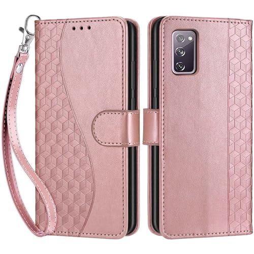 Handyhülle für Samsung Galaxy S20 FE 5G / S20 FE 4G Hülle, Premium PU Leder Flipcase Schutzhülle Klapphülle mit Kartenschlitz Faltbare Brieftasche Hülle für Samsung S20 FE Lite / S20 Lite - Roségold von SIENIANLINE