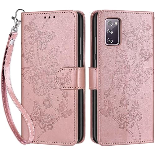 Handyhülle für Samsung Galaxy S20 FE 5G / S20 FE 4G Hülle, Premium PU Leder Flipcase Schutzhülle Klapphülle mit Kartenschlitz Faltbare Brieftasche Hülle für Samsung S20 FE Lite / S20 Lite - Roségold von SIENIANLINE