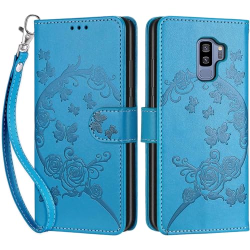 Handyhülle für Samsung Galaxy S9 Plus Hülle, Premium PU Leder Flipcase Magnetverschlüsse Schutzhülle Klapphülle mit Kartenhalter und Faltbare Brieftasche Hülle für Samsung Galaxy S9 Plus - Blau von SIENIANLINE