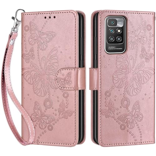 Handyhülle für Xiaomi Redmi 10 / Redmi 10 2022 Hülle, Premium PU Leder Flipcase Schutzhülle Klapphülle mit Kartenschlitz und Faltbare Brieftasche Hülle für Redmi 10 Prime / 10 Prime 2022 - Roségold von SIENIANLINE