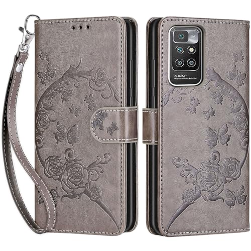 Handyhülle für Xiaomi Redmi 10 / Redmi 10 2022 Hülle, Premium PU Leder Flipcase Schutzhülle Klapphülle mit Kartenschlitz und Faltbare Brieftasche Hülle für Redmi 10 Prime / 10 Prime 2022 - grau von SIENIANLINE