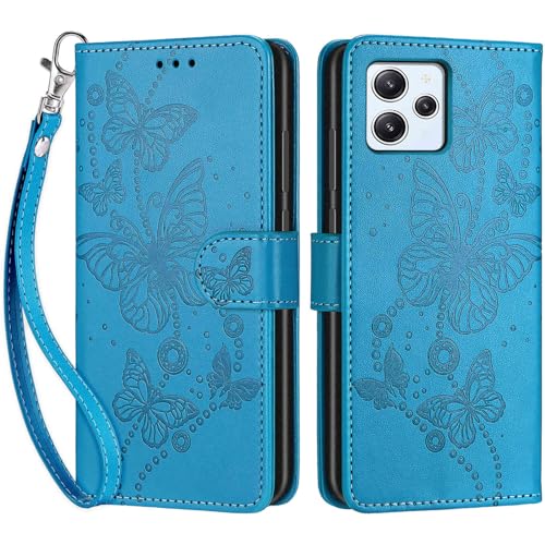 Handyhülle für Xiaomi Redmi 12 4G / Redmi 12 5G Hülle, Premium PU Leder Flipcase Schutzhülle Klapphülle mit Kartenschlitz und Faltbare Brieftasche Hülle für Redmi 12 / Redmi Note 12R - Blau von SIENIANLINE