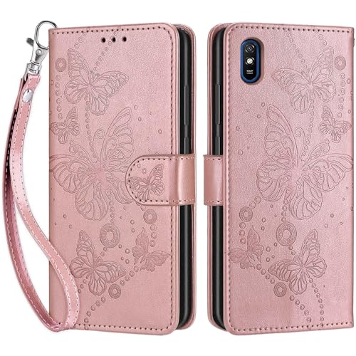 Handyhülle für Xiaomi Redmi 9A Hülle, Premium PU Leder Flipcase Magnetverschlüsse Schutzhülle Klapphülle mit Kartenhalter und Faltbare Brieftasche Hülle für Xiaomi Redmi 9A Handyhülle - Roségold von SIENIANLINE