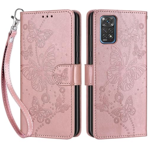 Handyhülle für Xiaomi Redmi Note 11 Global Hülle, Premium PU Leder Flipcase Schutzhülle Klapphülle mit Kartenschlitz und Faltbare Brieftasche Hülle für Xiaomi Redmi Note 11S Global - Roségold von SIENIANLINE