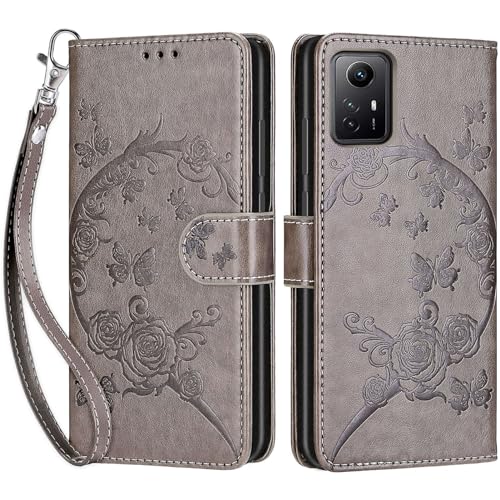 Handyhülle für Xiaomi Redmi Note 12s 4G Hülle, Premium PU Leder Flipcase Magnetverschlüsse Schutzhülle Klapphülle mit Kartenhalter Faltbare Brieftasche Hülle für Xiaomi Redmi Note 12s 4G - grau von SIENIANLINE