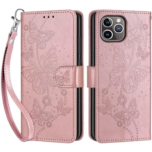 Handyhülle für iPhone 12 Pro Max Hülle, Premium PU Leder Flipcase Magnetverschlüsse Schutzhülle Klapphülle mit Kartenhalter und Faltbare Brieftasche Hülle für iPhone 12 Pro Max Handyhülle - Roségold von SIENIANLINE