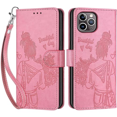 Handyhülle für iPhone 12 Pro Max Hülle, Premium PU Leder Flipcase Magnetverschlüsse Schutzhülle Klapphülle mit Kartenhalter und Faltbare Brieftasche Hülle für iPhone 12 Pro Max Handyhülle - Rosa von SIENIANLINE