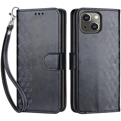 Handyhülle für iPhone 13 / iPhone 14 Hülle, Premium PU Leder Flipcase Schutzhülle Klapphülle mit Kartenschlitz und Faltbare Brieftasche Hülle für iPhone 13 / iPhone 14 - Schwarz von SIENIANLINE