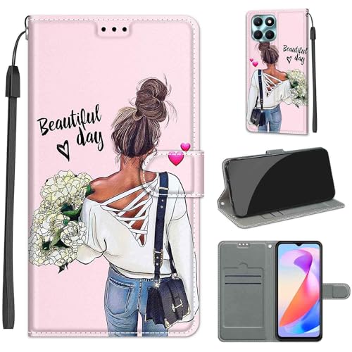 SIENIANLINE Handyhülle für Honor X6a Hülle, Premium PU Leder Flipcase Magnetverschlüsse Schutzhülle Klapphülle mit Kartenhalter und Faltbare Brieftasche Hülle für Honor X6a Handyhülle von SIENIANLINE