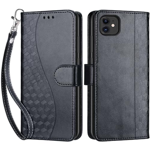 SIENIANLINE Handyhülle für iPhone 12 / iPhone 12 Pro Hülle, Premium PU Leder Flipcase Schutzhülle Klapphülle mit Kartenschlitz und Faltbare Brieftasche Hülle für iPhone 12 / iPhone 12 Pro - Schwarz von SIENIANLINE