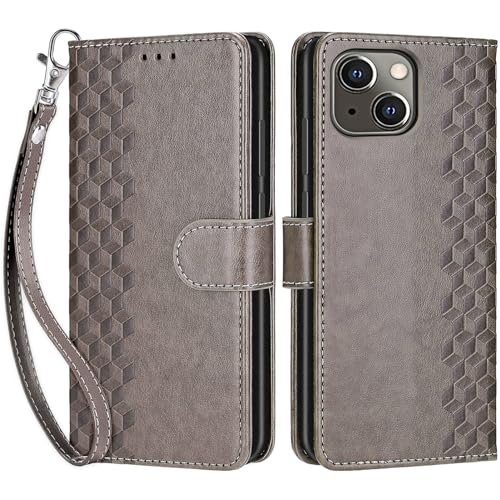 SIENIANLINE Handyhülle für iPhone 13 / iPhone 14 Hülle, Premium PU Leder Flipcase Schutzhülle Klapphülle mit Kartenschlitz und Faltbare Brieftasche Hülle für iPhone 13 / iPhone 14 - grau von SIENIANLINE