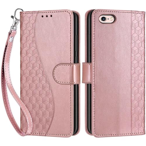 SIENIANLINE Handyhülle für iPhone 6 / iPhone 6s Hülle, Premium PU Leder Flipcase Schutzhülle Klapphülle mit Kartenschlitz und Faltbare Brieftasche Hülle für iPhone 6 / iPhone 6s - Roségold von SIENIANLINE