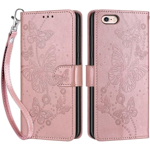 SIENIANLINE Handyhülle für iPhone 6 / iPhone 6s Hülle, Premium PU Leder Flipcase Schutzhülle Klapphülle mit Kartenschlitz und Faltbare Brieftasche Hülle für iPhone 6 / iPhone 6s - Roségold von SIENIANLINE