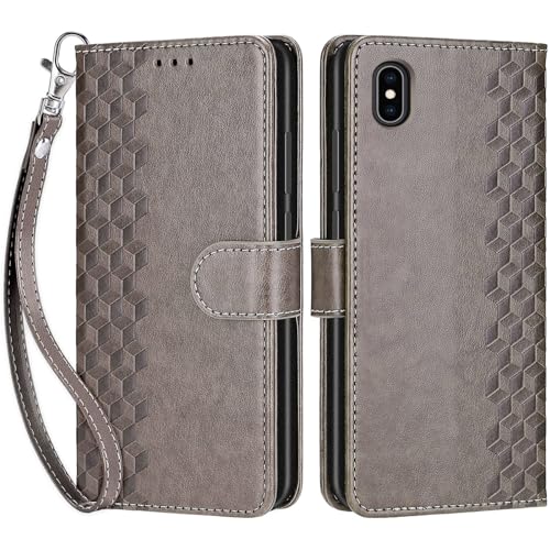 SIENIANLINE Handyhülle für iPhone X/iPhone XS Hülle, Premium PU Leder Flipcase Schutzhülle Klapphülle mit Kartenschlitz und Faltbare Brieftasche Hülle für iPhone X/iPhone XS - grau von SIENIANLINE