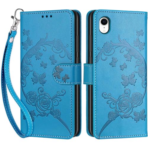 SIENIANLINE Handyhülle für iPhone XR Hülle, Premium PU Leder Flipcase Magnetverschlüsse Schutzhülle Klapphülle mit Kartenhalter und Faltbare Brieftasche Hülle für iPhone XR Handyhülle - Blau von SIENIANLINE