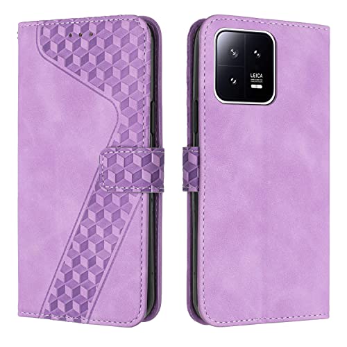 SIENIANLINE Hülle für Xiaomi 13 5G, Magnetverschluss Premium PU Leder Flip Case mit Kartenfächern Brieftasche Standfuntion stoßfeste Silikonhülle Retro Ledertasche(Violett) von SIENIANLINE