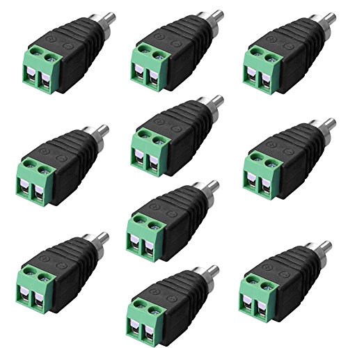 SIENOC 10 x RCA Stecker Adapter Terminalblock > Cinch Stecker RCA Adapter DC Block Schraubanschluss 2-Pin Verbinder Kabel auf Cinch Anschluss von SIENOC