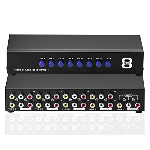 SIENOC 8-Wege AV Switch 8 in 1 heraus Audio Video L/R RCA Selector Switch Box Splitter Schwarz für DVD STB Spielkonsolen von SIENOC