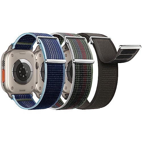 3 Stück Armband Kompatibel mit Apple Watch Armband 44mm 42mm 45mm 49mm für Damen Herren, Nylon Stoff Sport Loop Weich Armbänder für iWatch Ultra SE Series 9 8 7 6 5 4 3 2 1 von SIERVOS