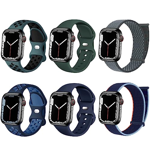6er-Pack Armband Kompatibel mit Apple Watch Armband 40mm 38mm 41mm für Damen Herren, Silikon Sportarmband & Nylon Sport Loop Ersatz Armbänder für iWatch Ultra SE Series 8 7 6 5 4 3 2 1 von SIERVOS