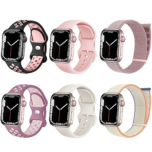 6er-Pack Armband Kompatibel mit Apple Watch Armband 40mm 38mm 41mm für Damen Herren, Silikon Sportarmband & Nylon Sport Loop Ersatz Armbänder für iWatch Ultra SE Series 8 7 6 5 4 3 2 1 von SIERVOS