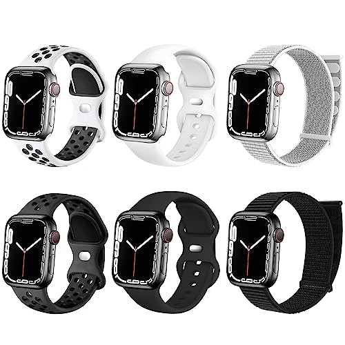 6er-Pack Armband Kompatibel mit Apple Watch Armband 44mm 42mm 45mm 49mm für Damen Herren, Silikon Sportarmband & Nylon Sport Loop Ersatz Armbänder für iWatch Ultra SE Series 8 7 6 5 4 3 2 1 von SIERVOS