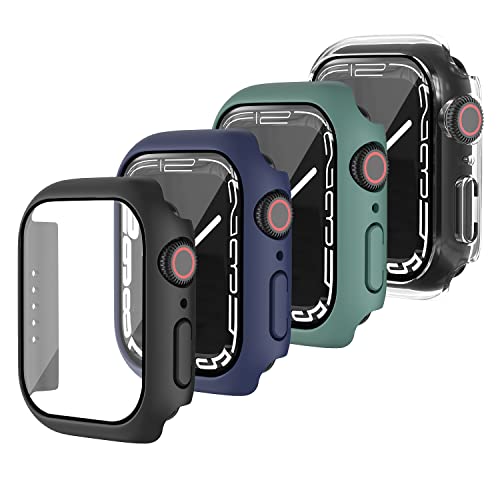SIERVOS 4 Stück Schutzhülle Kompatibel mit Apple Watch Series 7 41mm Hülle mit Panzerglas Displayschutz, Hart PC Rundum Schutz Case für iWatch 7 von SIERVOS