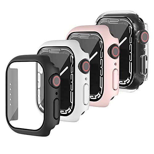SIERVOS 4 Stück Schutzhülle Kompatibel mit Apple Watch Series 7 45mm Hülle mit Panzerglas Displayschutz, Hart PC Rundum Schutz Case für iWatch 7 von SIERVOS