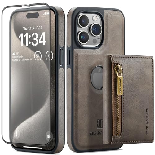 SIFANGDA Hülle für iPhone 15 Pro Max Leder mit Starker Magnetisch Abtrennbare Geldbörse,Kabelloses Laden,Luxus Retro Elegant iPhone 15 Pro Max Wallet Case (2024) 6.7" - Grau von SIFANGDA