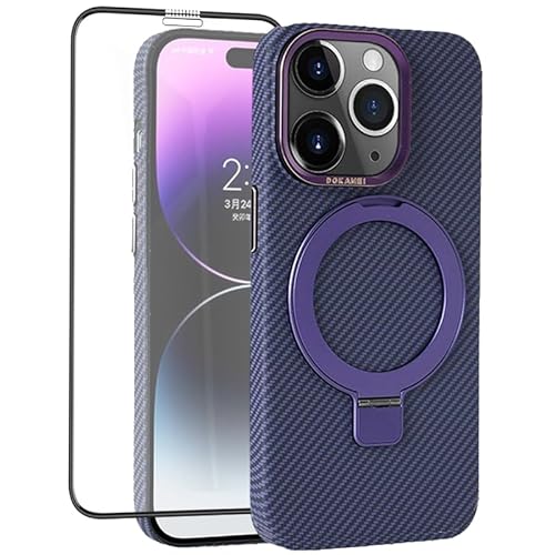 SIFANGDA Kohlefaser iPhone 15 Pro Max Hülle Kompatibel mit MagSafe, Kohlefaser Handyhüllen, Versteckte Magnetische Ring Ständer, Dünne Schutzhülle (2024) - Violett von SIFANGDA