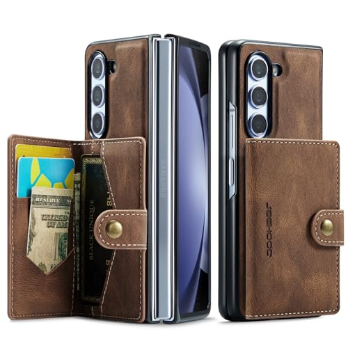 SIFANGDA Leder Hülle für Samsung Galaxy Z Fold 5 mit Kartenhalter,Starker Magnetisch Abtrennbare Geldbörse,Standfunktion,Luxus Retro Elegant Fold5 Handyhüllen (2024) - Braun von SIFANGDA