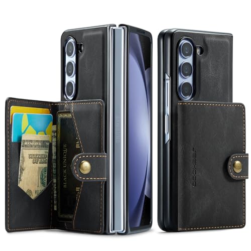 SIFANGDA Leder Hülle für Samsung Galaxy Z Fold 5 mit Kartenhalter,Starker Magnetisch Abtrennbare Geldbörse,Standfunktion,Luxus Retro Elegant Fold5 Handyhüllen (2024) - Schwarz von SIFANGDA