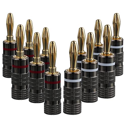 SIGANDG 6 Paare / 12 Stück Bananenstecker 4mm 24K Vergoldete Lautsprecherstecker für Lautsprecherkabel, Heimkino, Audio/Video Receiver und Verstärker (Laternenform) von SIGANDG